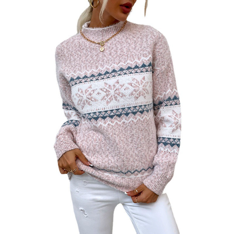 Winter Snowflake Sweater Fashion Half Turtleneck