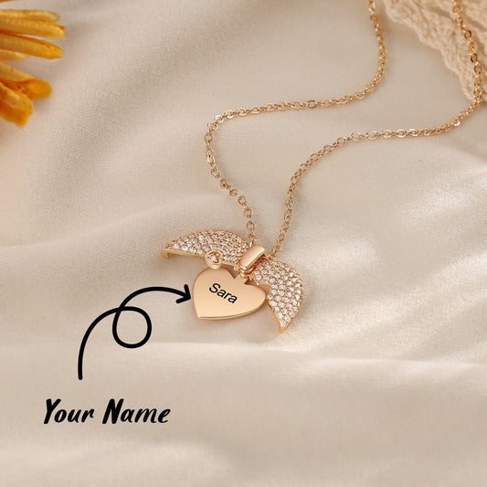 Personalized Name Heart Locket Necklace Zirconia