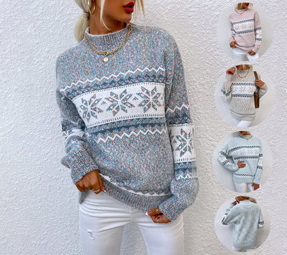 Winter Snowflake Sweater Fashion Half Turtleneck