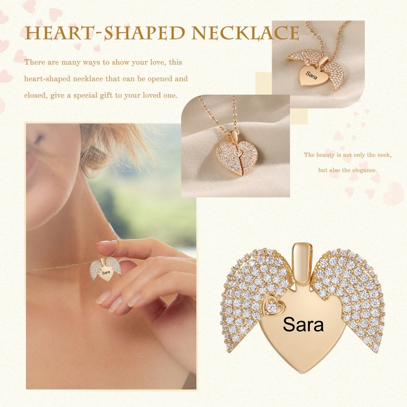 Personalized Name Heart Locket Necklace Zirconia