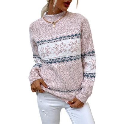 Winter Snowflake Sweater Fashion Half Turtleneck